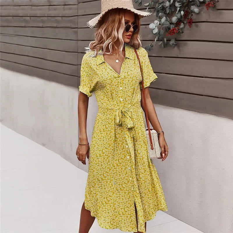 Dames Midi Jurk met Bloemenprint – Zomer Mode