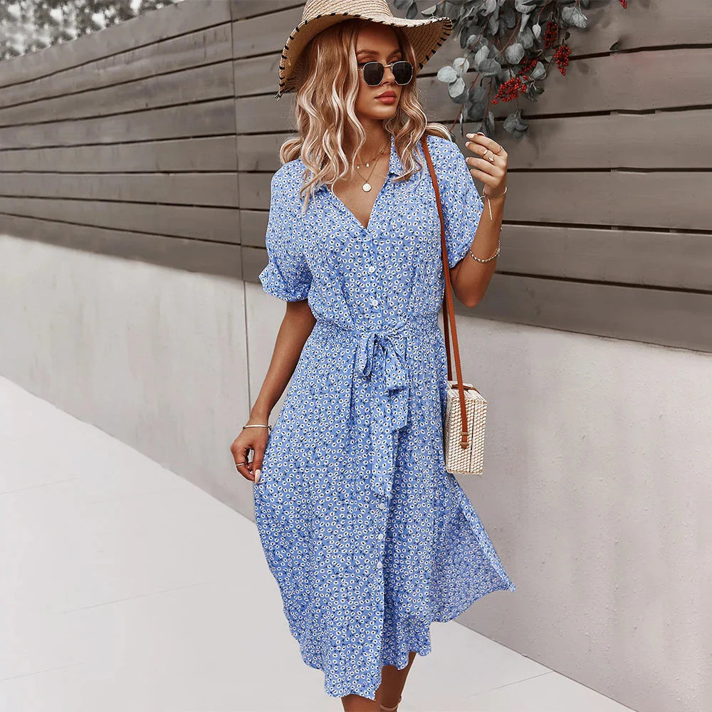 Dames Midi Jurk met Bloemenprint – Zomer Mode