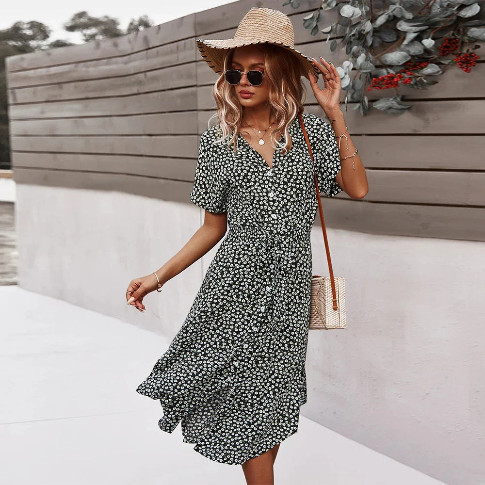 Dames Midi Jurk met Bloemenprint – Zomer Mode