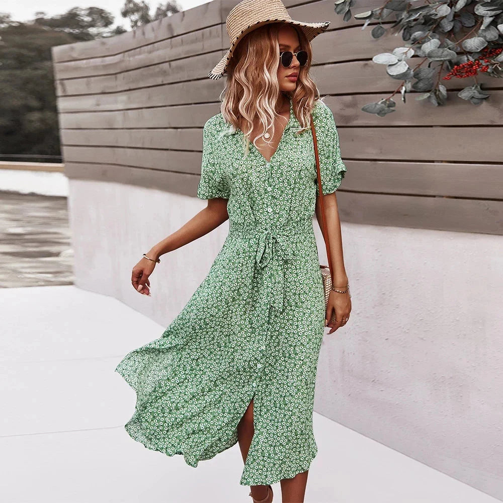 Dames Midi Jurk met Bloemenprint – Zomer Mode
