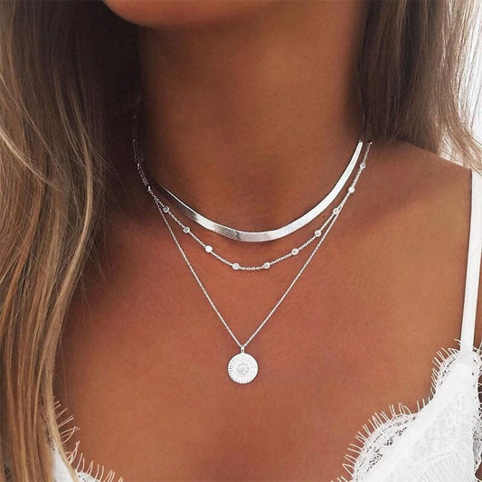 Damesketting in Sterling Zilver 925 met Drie Lagen en Hanger