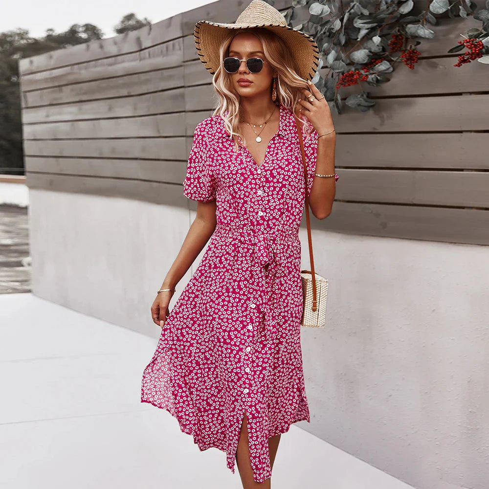 Dames Midi Jurk met Bloemenprint – Zomer Mode